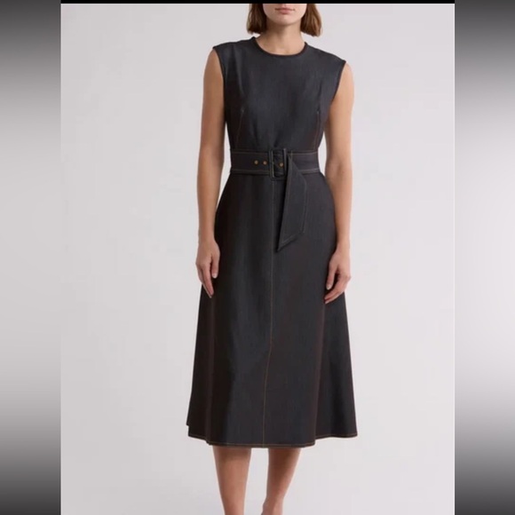 Calvin Klein Elegant blue Jean Midi A line dress old money exposed back zipper - Picture 5 of 14